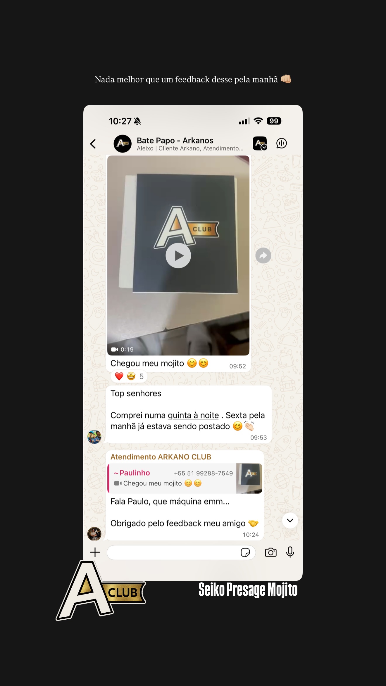 Depoimento de cliente do Arkano Club